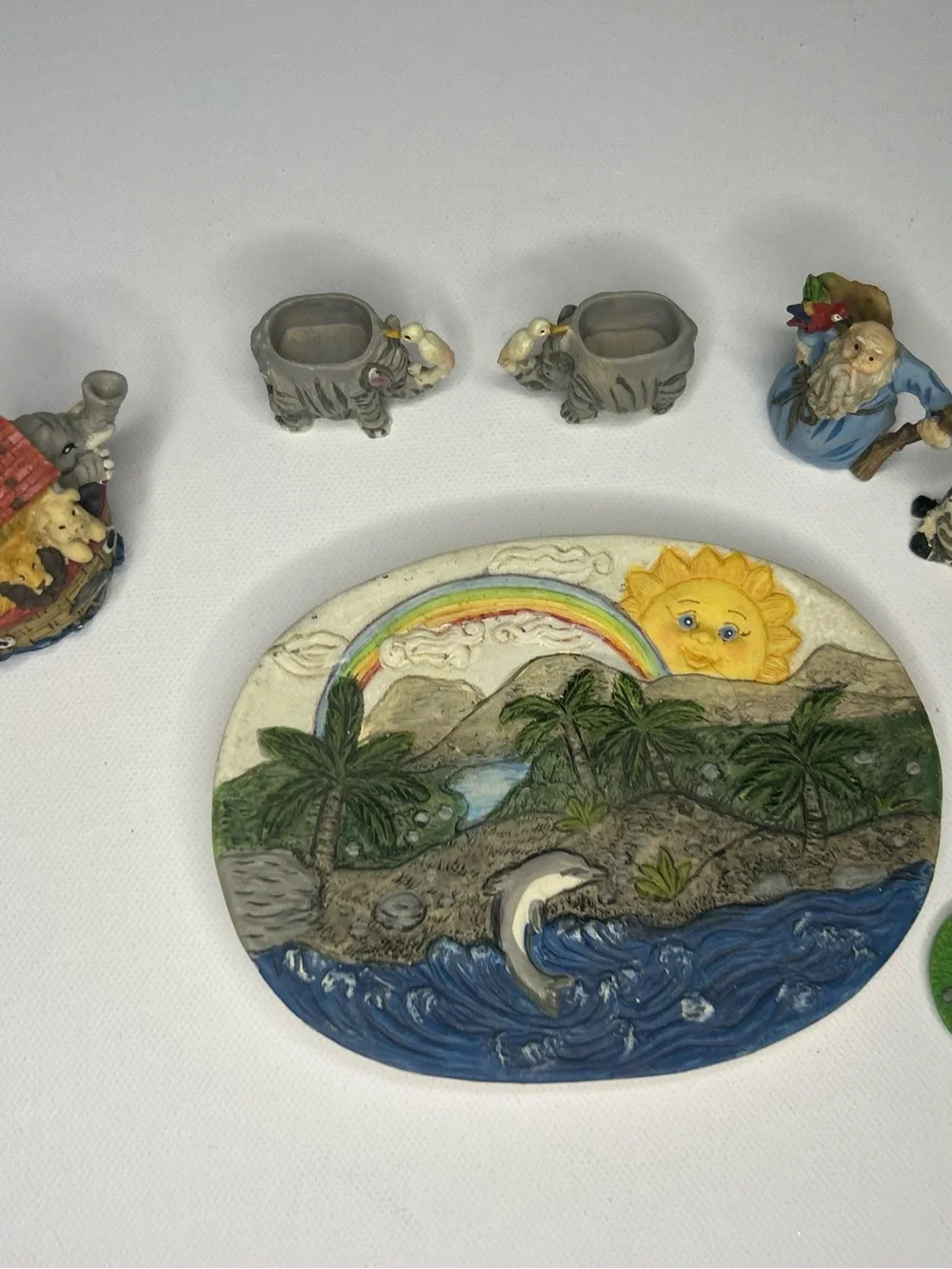 Vintage Noahs Ark Miniature Resin Tea Set  Collectible Display